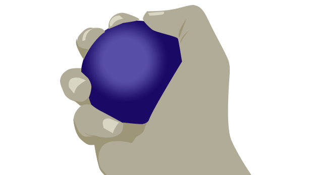 Animation of a hand squeezing a stressball.